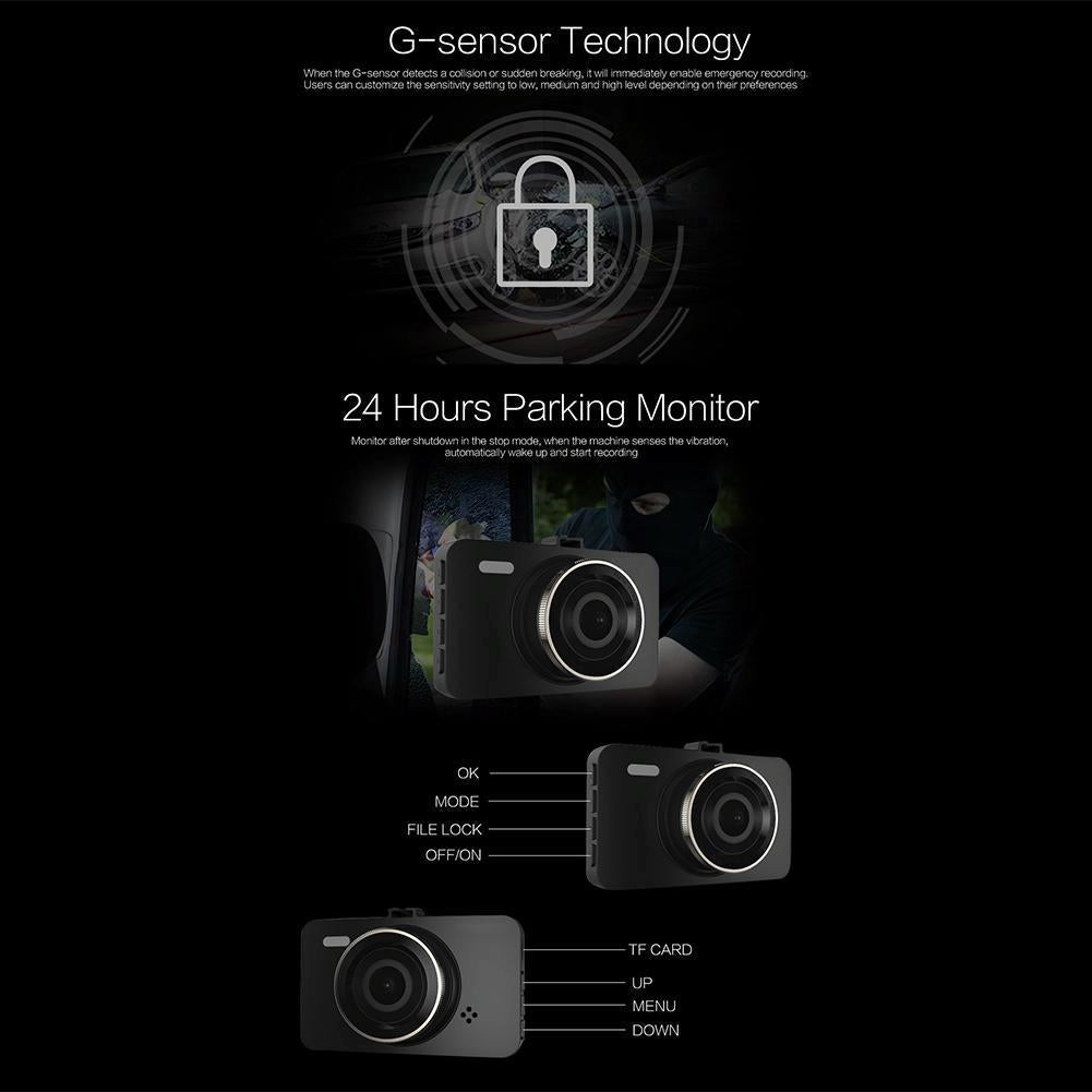 A78 Three Inch Car Dash Cam With 1080P Hd Night Vision And 170 Degree View