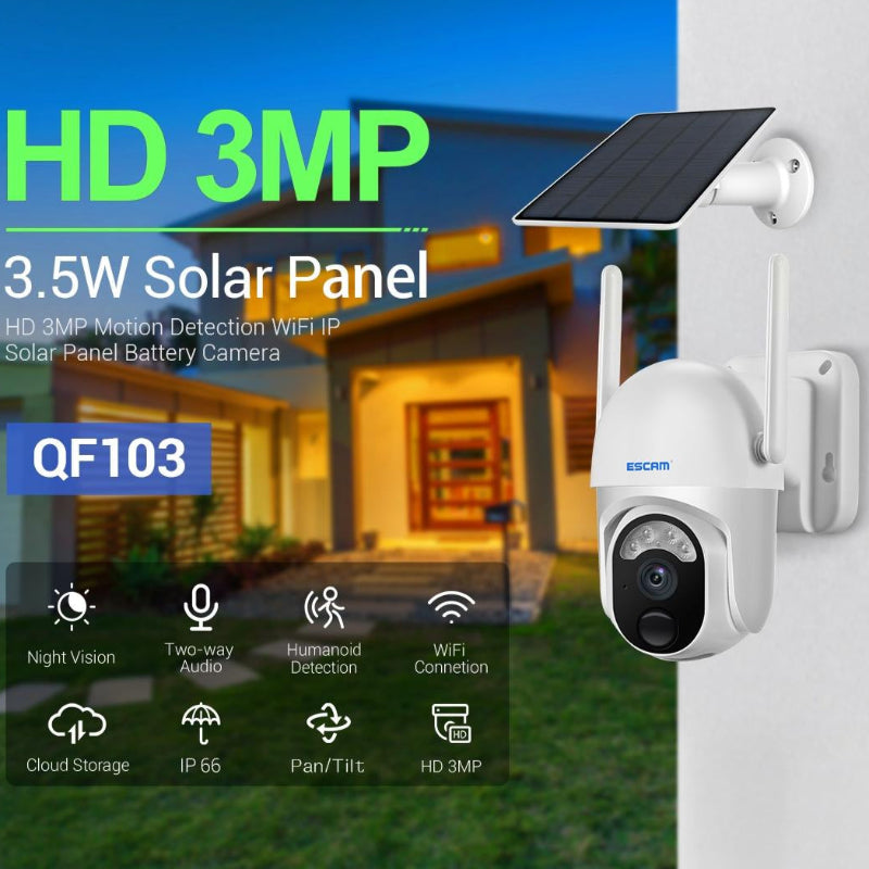 Wireless Solar Camera With Pir Alarm And Cloud Storage Three Megapixel Full Colour Night Vision
