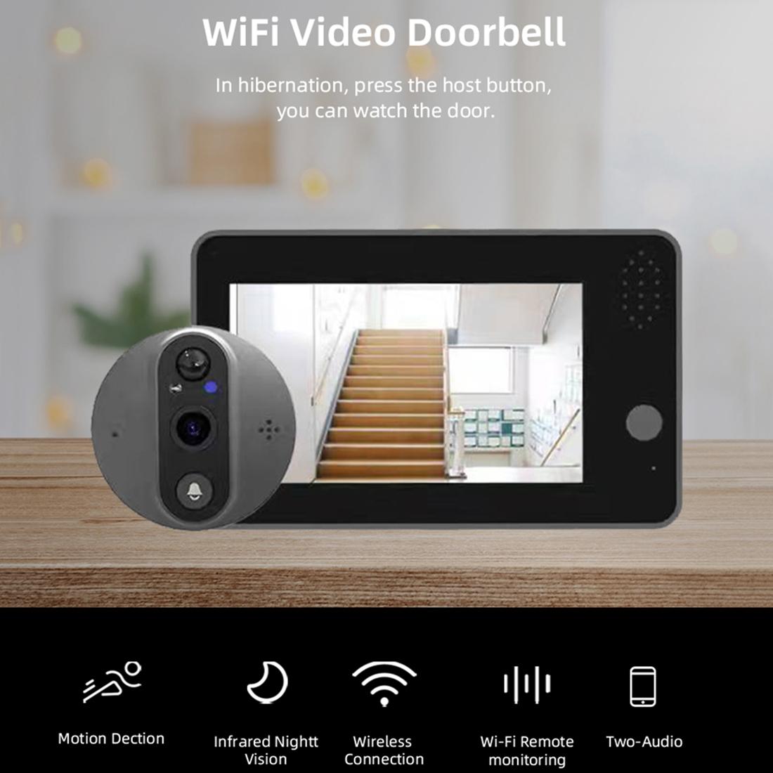 Smart Wifi Doorbell With Night Vision And Motion Detection 4.3 Inch Screen