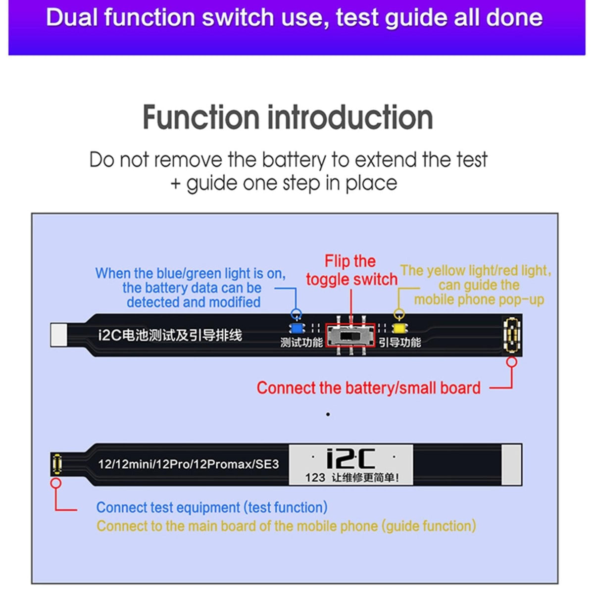 Flexible I2c Battery Boot Strap Cable For Iphone Models Including 8 And 11 Pro Max