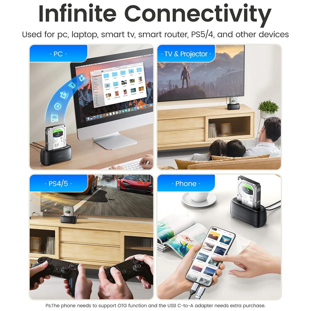 Single Bay Sata Drive Dock For 2.5 And 3.5 Inch Drives With Type C Connection