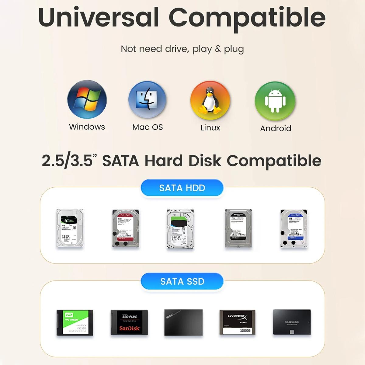 Single Bay Sata Drive Dock For 2.5 And 3.5 Inch Drives With Type C Connection