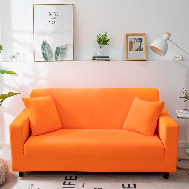 3 Seater Sofa Cover Plain Orange Elastic Stretchable Slipcover For Living Room