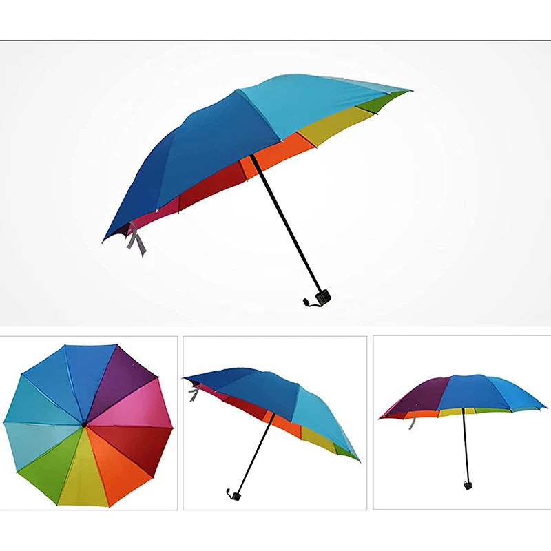 Rainbow Fold Umbrella Women And Men Non-Automatic Popular Creative Three Folding Adults Children