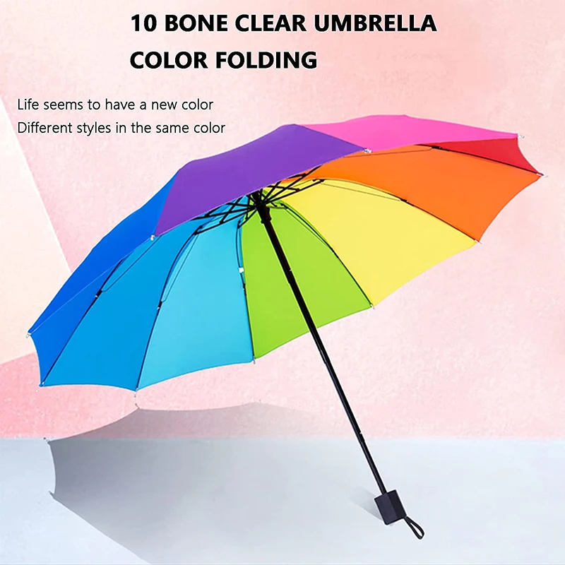 Rainbow Fold Umbrella Women And Men Non-Automatic Popular Creative Three Folding Adults Children