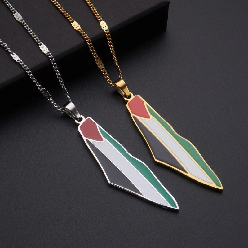 Veile Studios Titanium Steel Stainless Drip Glue Middle East Israel Palestine Map Pendant Necklace