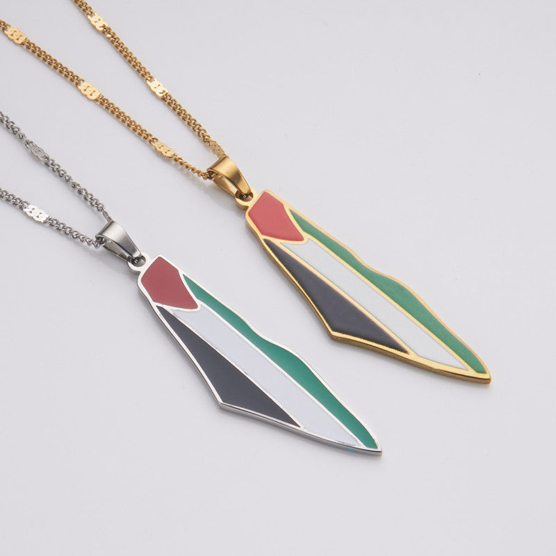 Veile Studios Titanium Steel Stainless Drip Glue Middle East Israel Palestine Map Pendant Necklace