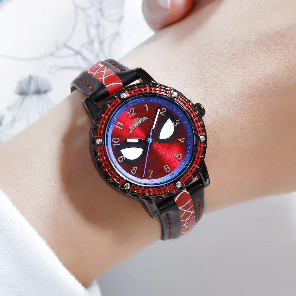 Children Spiderman Quartz Watch Luminous Pointer Boy's Wristwatch