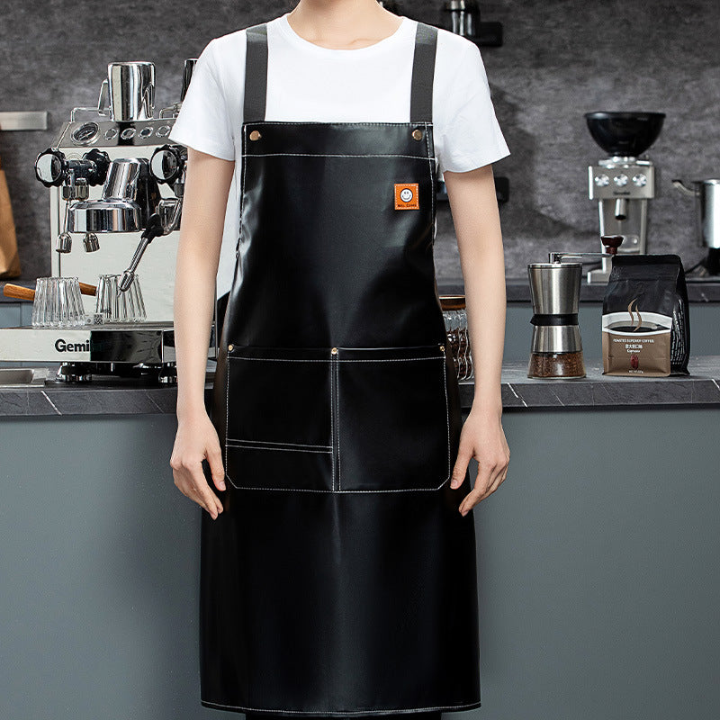 Pu Soft Leather Apron Custom Printed Monochrome Logo Catering Specific Waterproof And Oil Resistant Kitchen Aquatic Wais