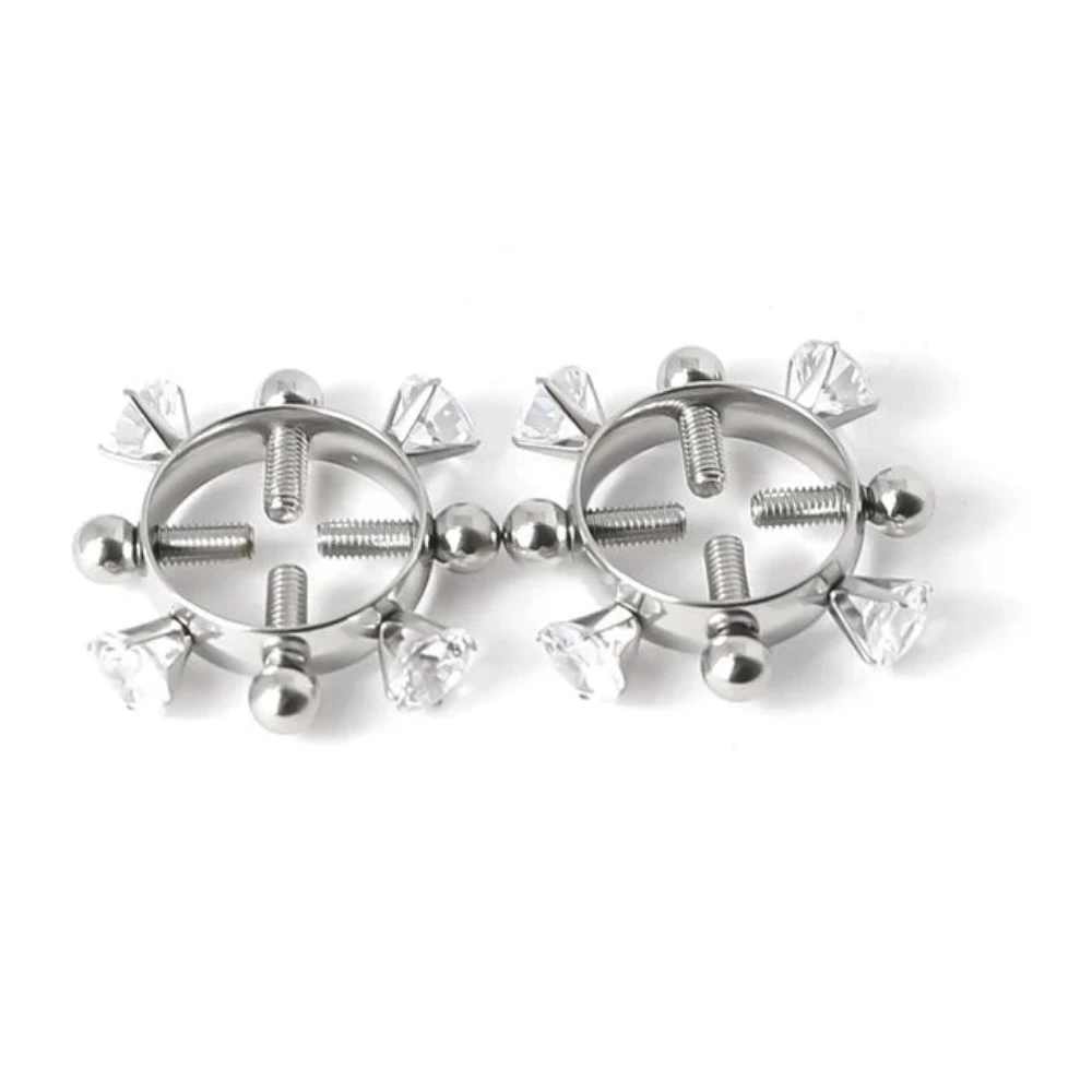Bdsm 2Pcs Nipple Clamps Stainless Steel Crystal Ring Breast Clips Stimulator Erotic Sm Toys For Women 5 Colors Choose