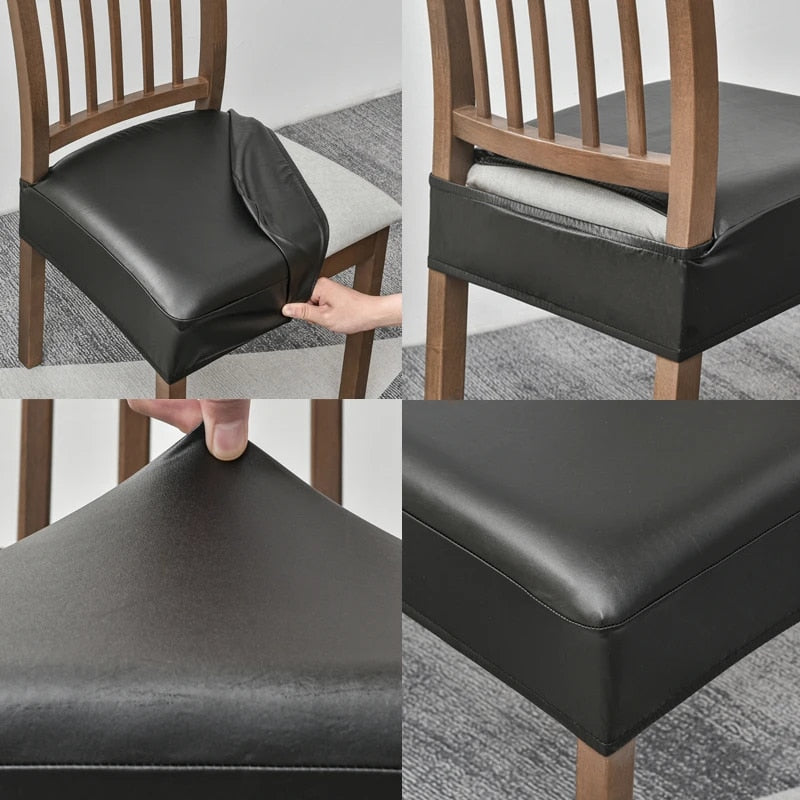 Chair Cover Black Pu Leather Seat Slipcover For Kitchen Hotel Banquet Dining Living Room