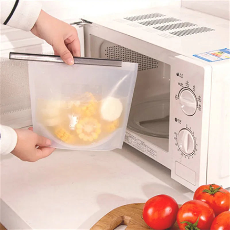 Silicone Bags Reusable Food Airtight Seal Grade For Vegetable Liquid Snack Meat