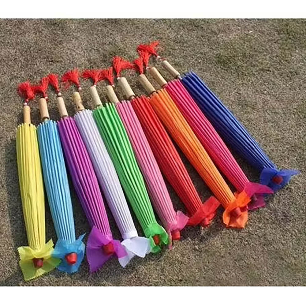 Chinese Colored Fabric Umbrella White Pink Parasols China Traditional Dance Japanese Silk Props