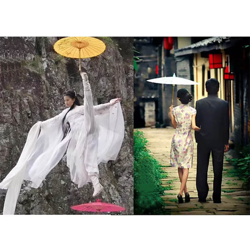 Chinese Colored Fabric Umbrella White Pink Parasols China Traditional Dance Japanese Silk Props