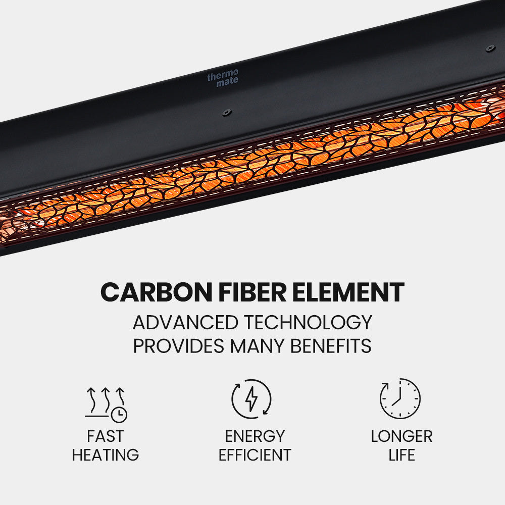 Thermomate 2000W Electric Outdoor Strip Heater Carbon Fiber Element Wall Ceiling Or Hanging Mount Remote Led Screen 9 Ra