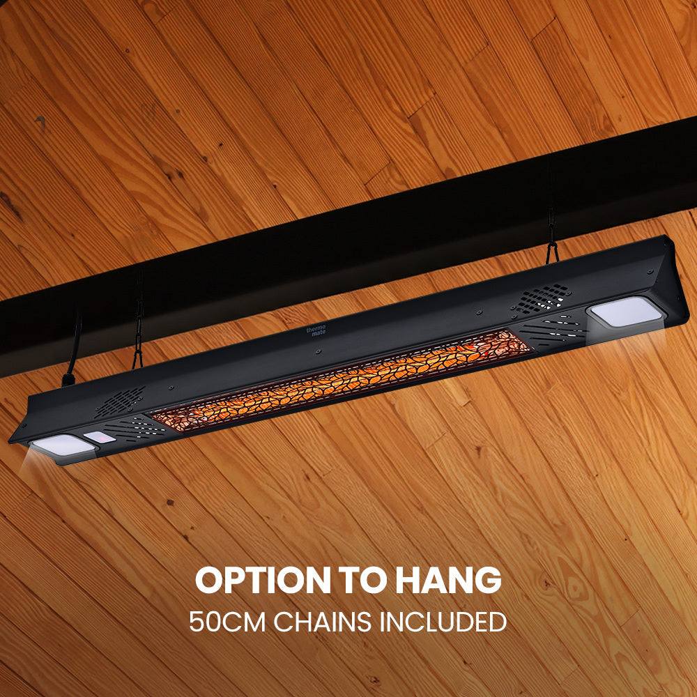Thermomate 2000W Electric Outdoor Strip Heater Carbon Fiber Element Wall Ceiling Or Hanging Mount Remote Led Screen 9 Ra