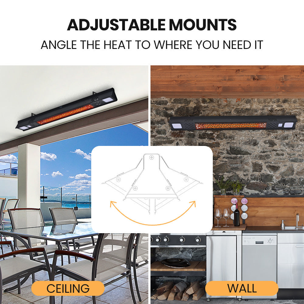 Thermomate 2000W Electric Outdoor Strip Heater Carbon Fiber Element Wall Ceiling Or Hanging Mount Remote Led Screen 9 Ra