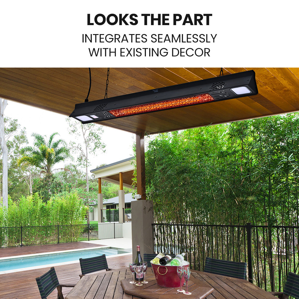 Thermomate 2000W Electric Outdoor Strip Heater Carbon Fiber Element Wall Ceiling Or Hanging Mount Remote Led Screen 9 Ra