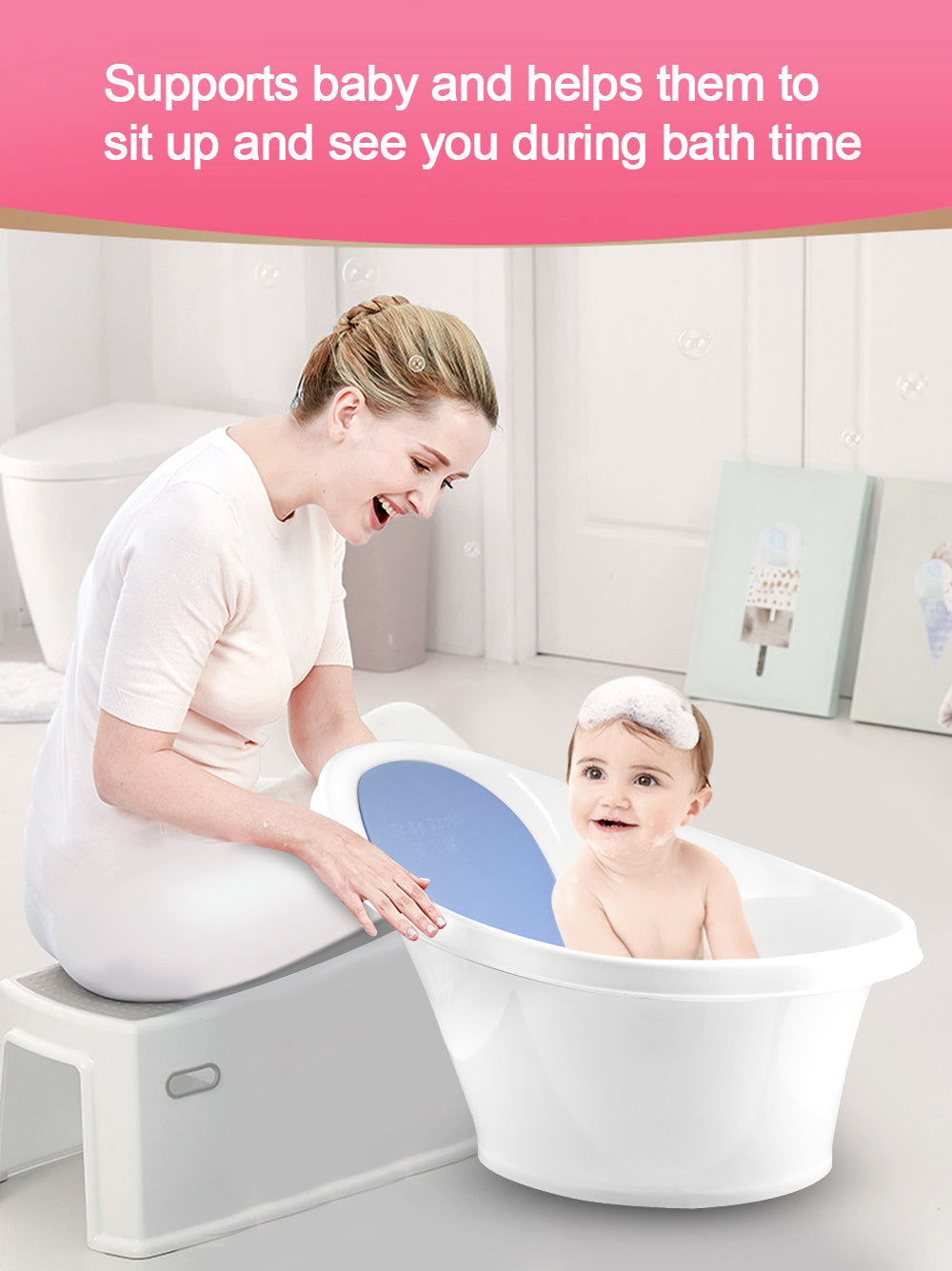 Blue Little One Bath With Backrest & Bum Bump Support