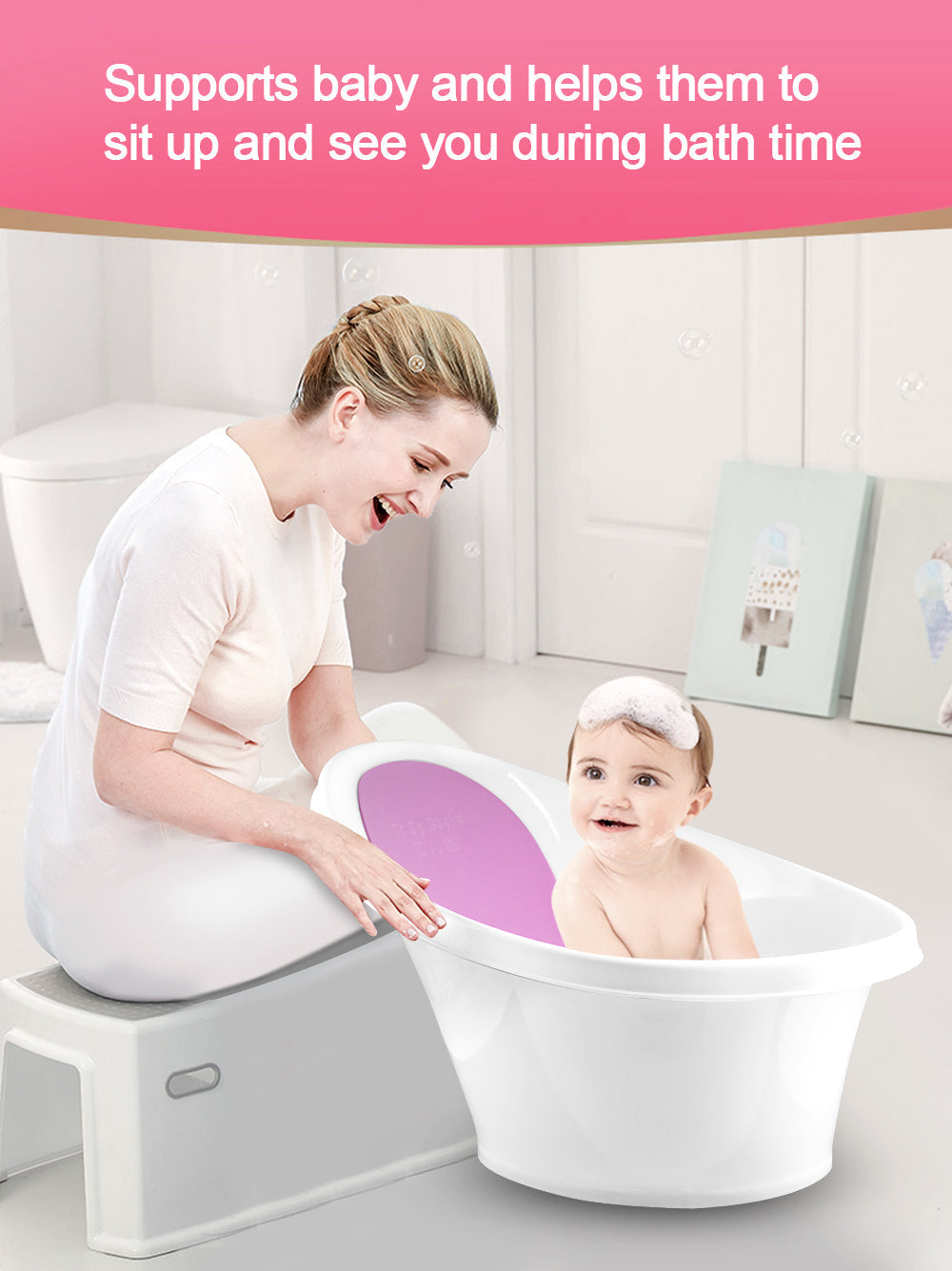 Pink Baby Bath With Backrest & Bum Bump Support