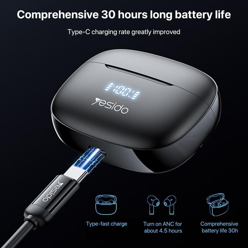 Wireless Bluetooth 5.0 Earphones With Anc And Led Display For Clear Sound Control