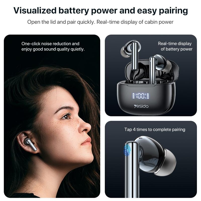 Wireless Bluetooth 5.0 Earphones With Anc And Led Display For Clear Sound Control