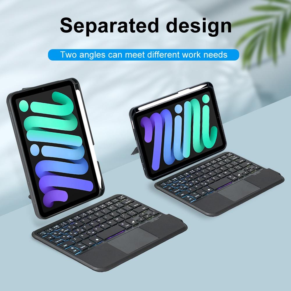 Split Type Bluetooth Keyboard Leather Case For Ipad Mini Six With Touch Backlight