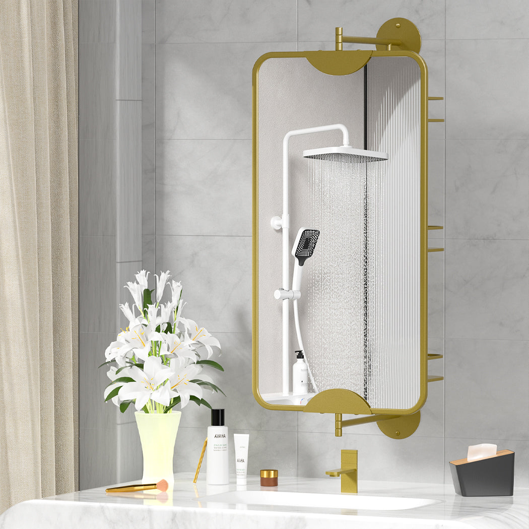 Yezi 360 Swivel Bathroom Wall Mirrors With Storage Gold