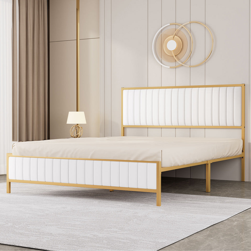 209Cm X 154Cm 106Cm Metal Bed Frame Under Storage Queen Beige