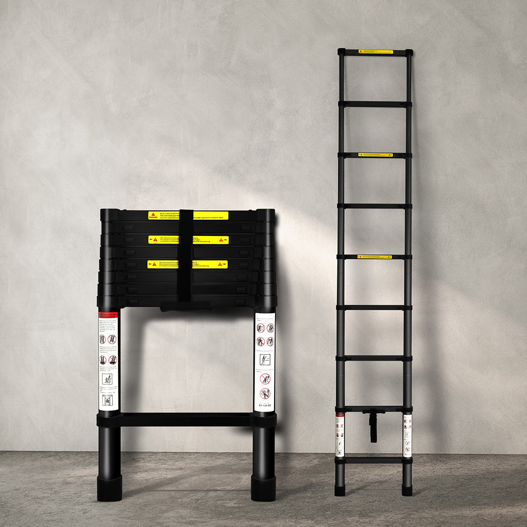Traderight Multipurpose Aluminium Ladder Telescopic 2.6M Black Meter