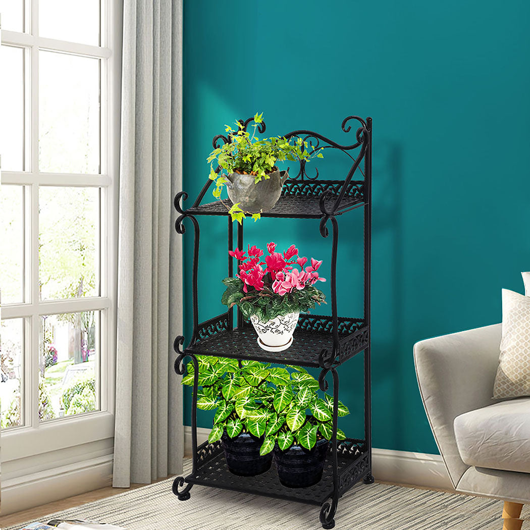 Plant Stand 3 Tiers Outdoor Indoor Black