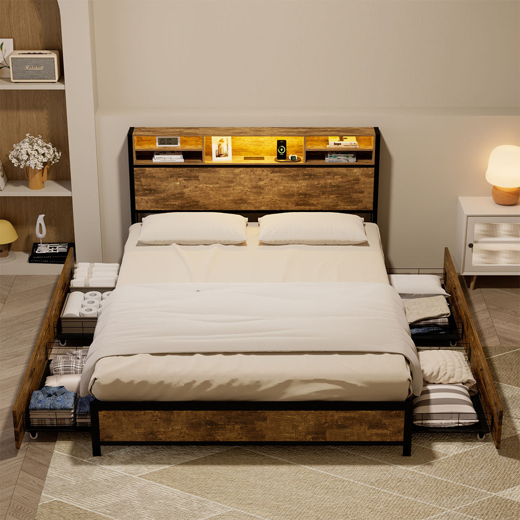 Queen Size Bed Frame Modern Durable Base For Comfortable Sleep And Bedroom Style