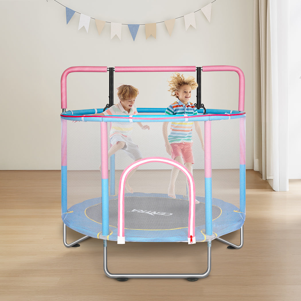 55" Kids Trampoline Rebounder Hanging Rings Pink
