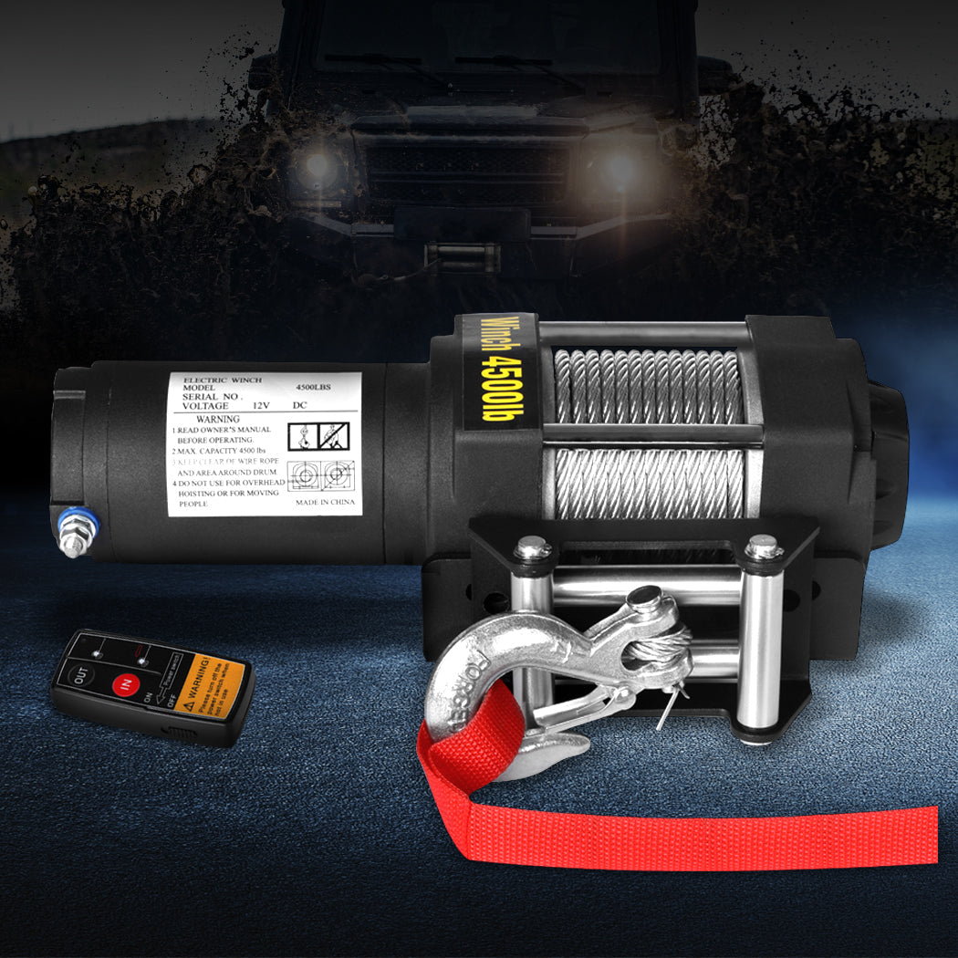 4500Lbs 12V Electric Winch Wireless Remote Control For Atv Trailer And Vehicle Recovery
