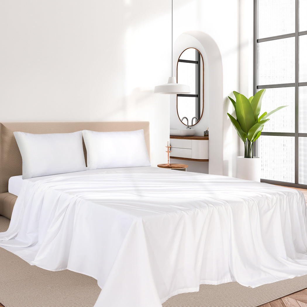 Dreamz 4Pcs Queen Size Bamboo Bed Sheet Set Soft White Breathable Eco Friendly