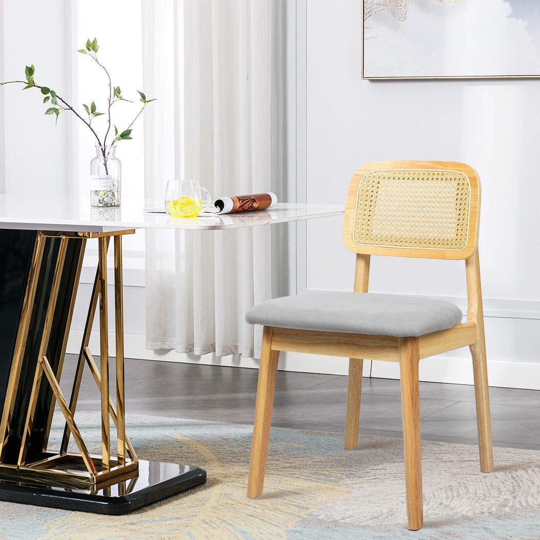 Set Of 2 Armless Dining Chairs With Wood And Rattan Natural For Modern Spaces