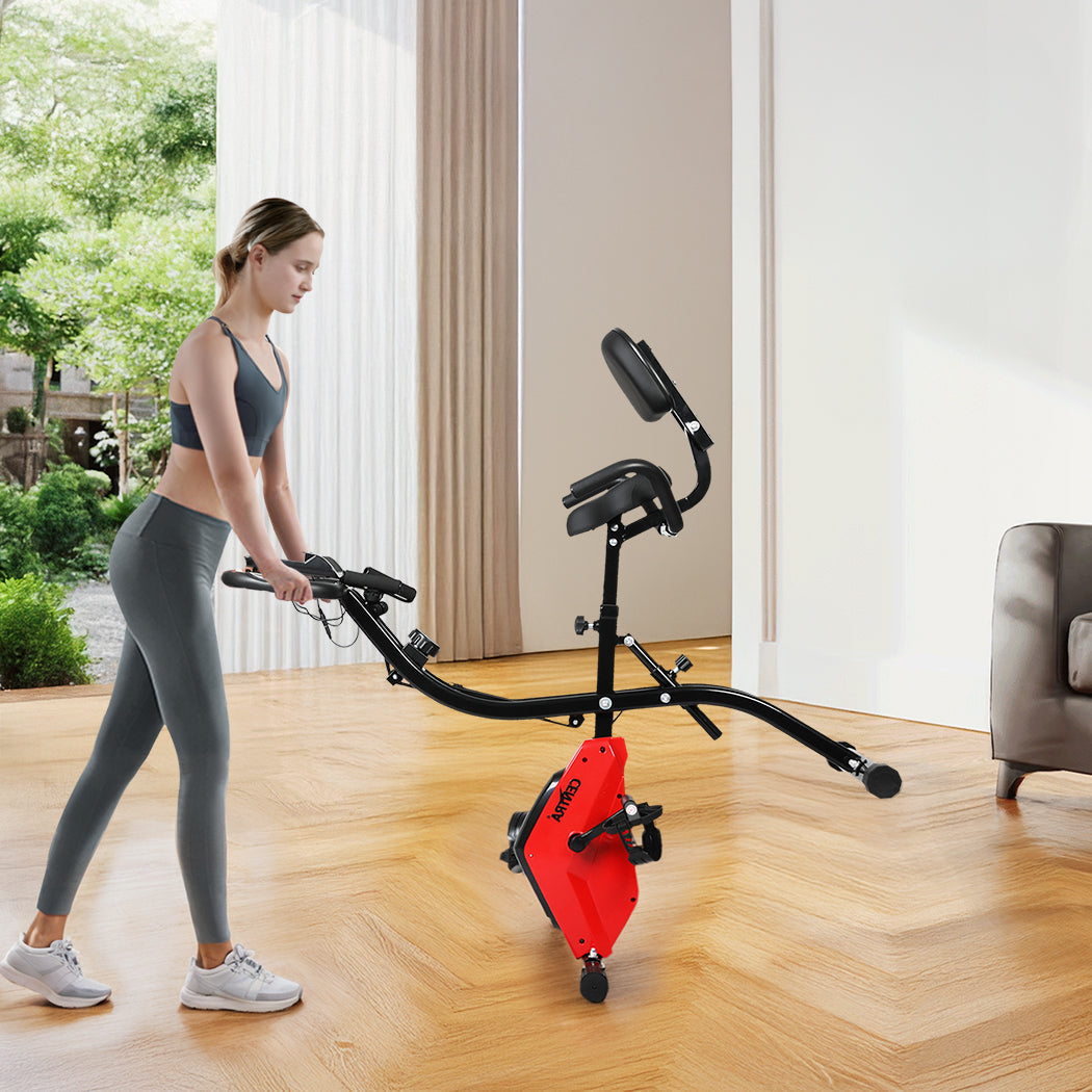 Centra Exercise Bike Foldable Design 16 Levels Adjustable Black Red