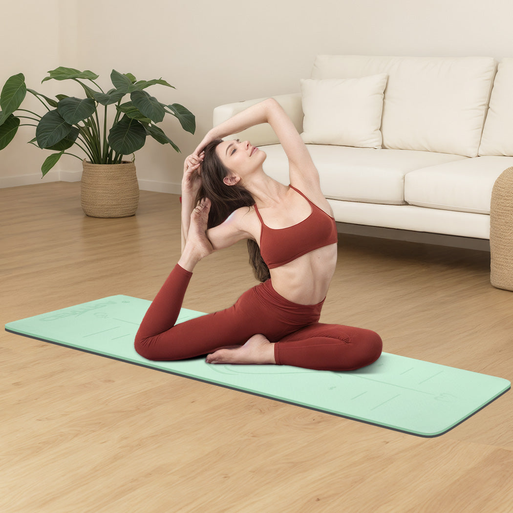 Yoga Mat Dual Colour Body Position Lines Mint Green