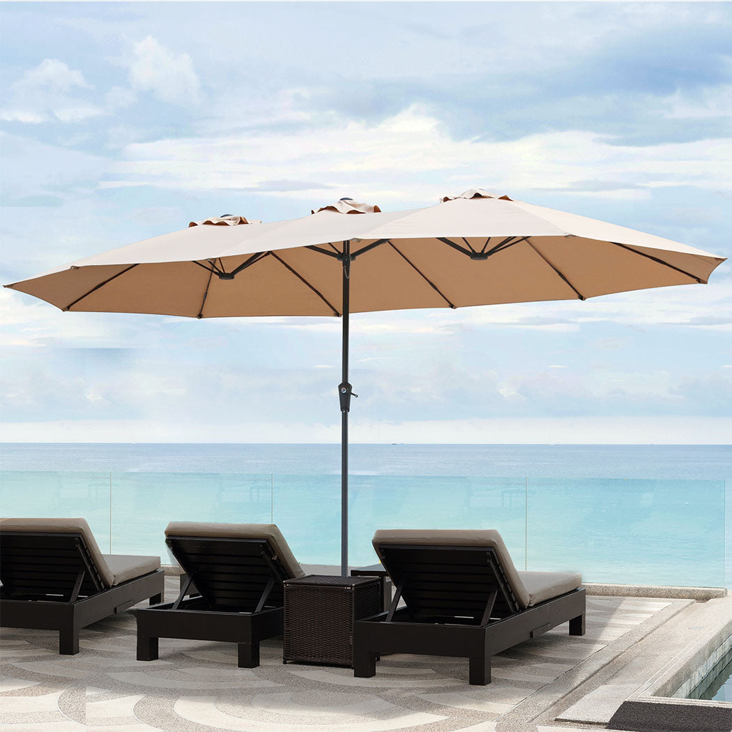 Centra 4M Double Sided Patio Umbrella Outdoor Base Stand Khaki