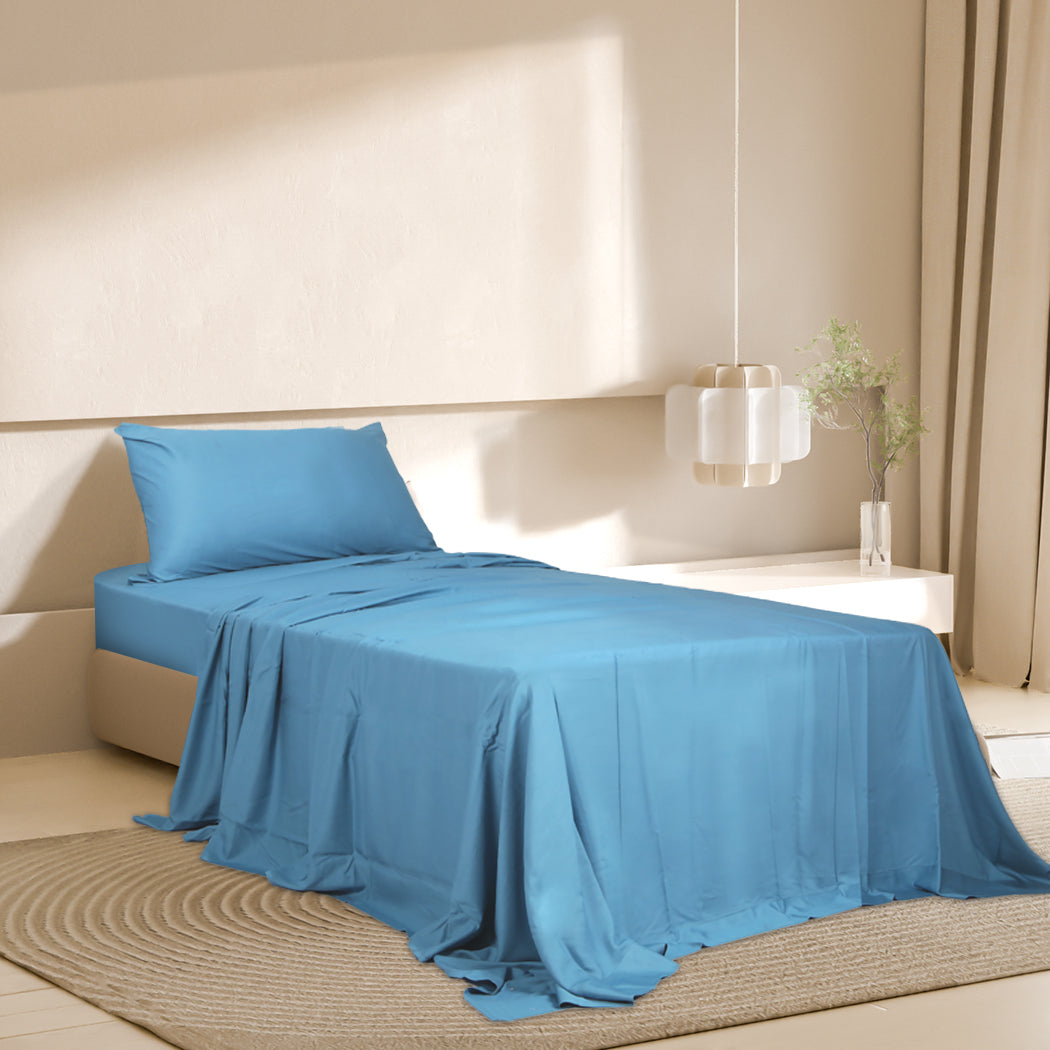 Dreamz 3 Piece Single Size 100% Bamboo Bed Sheet Set Blue