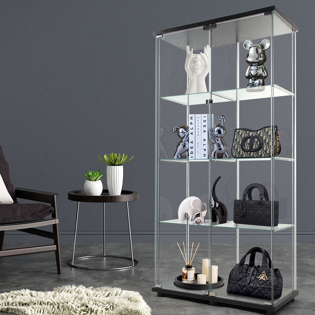 164Cm Glass Display Cabinet 2 Doors Storage Showcase Elegant Home Decor Piece
