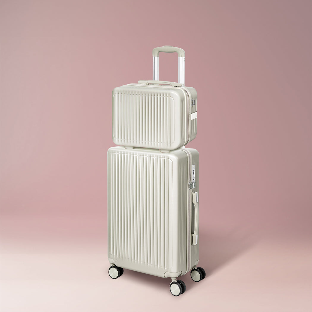 2Pc Luggage Suitcase Trolley White 14"+20"