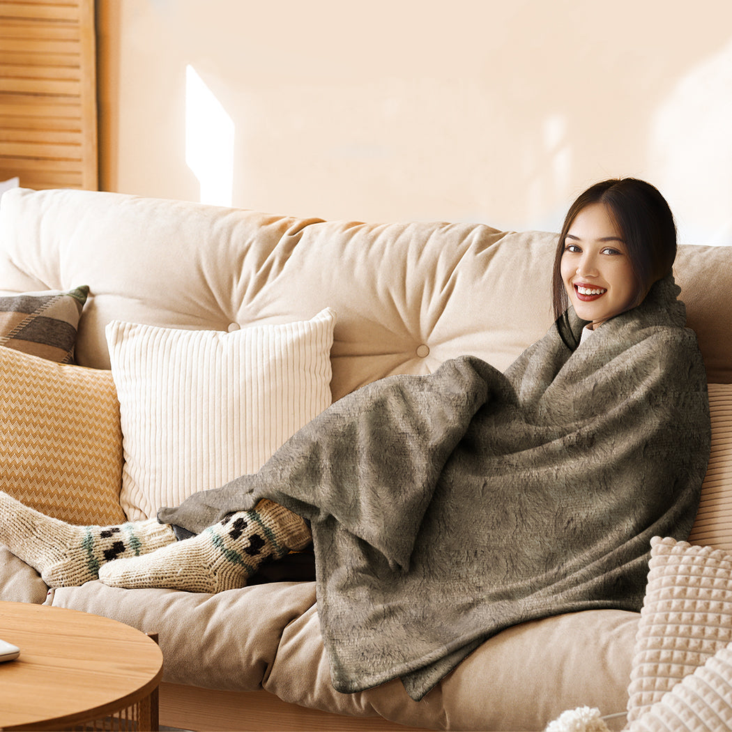 Dreamz Electric Throw Blanket Heated Timer Bedding Washable Warm Winter Plush Br