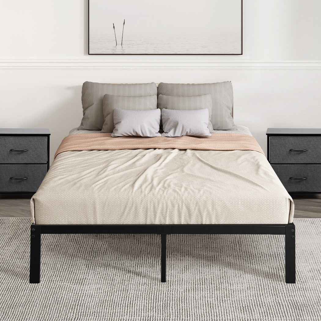 137Cm X 190Cm 40Cm Metal Bed Frame Heavy Duty Storage Space Black