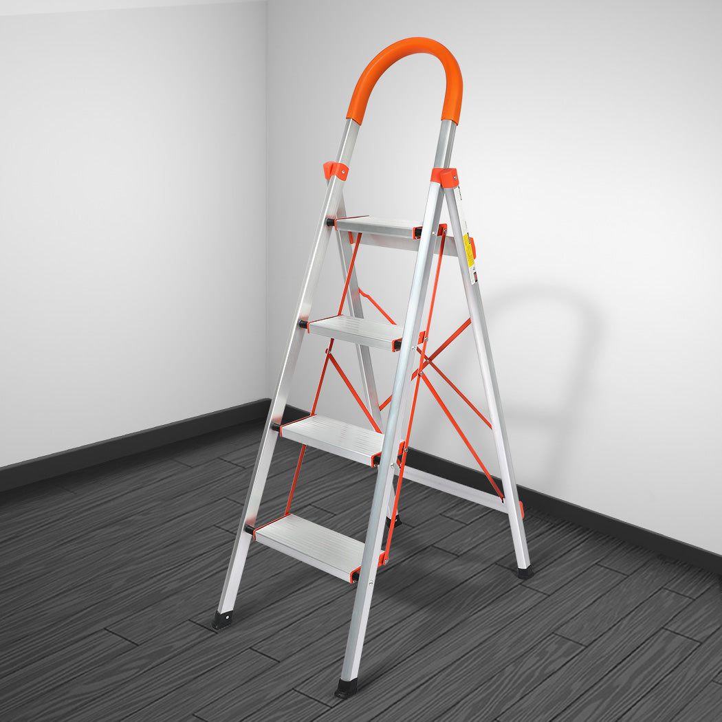 Traderight 4 Step Ladder Folding Aluminium