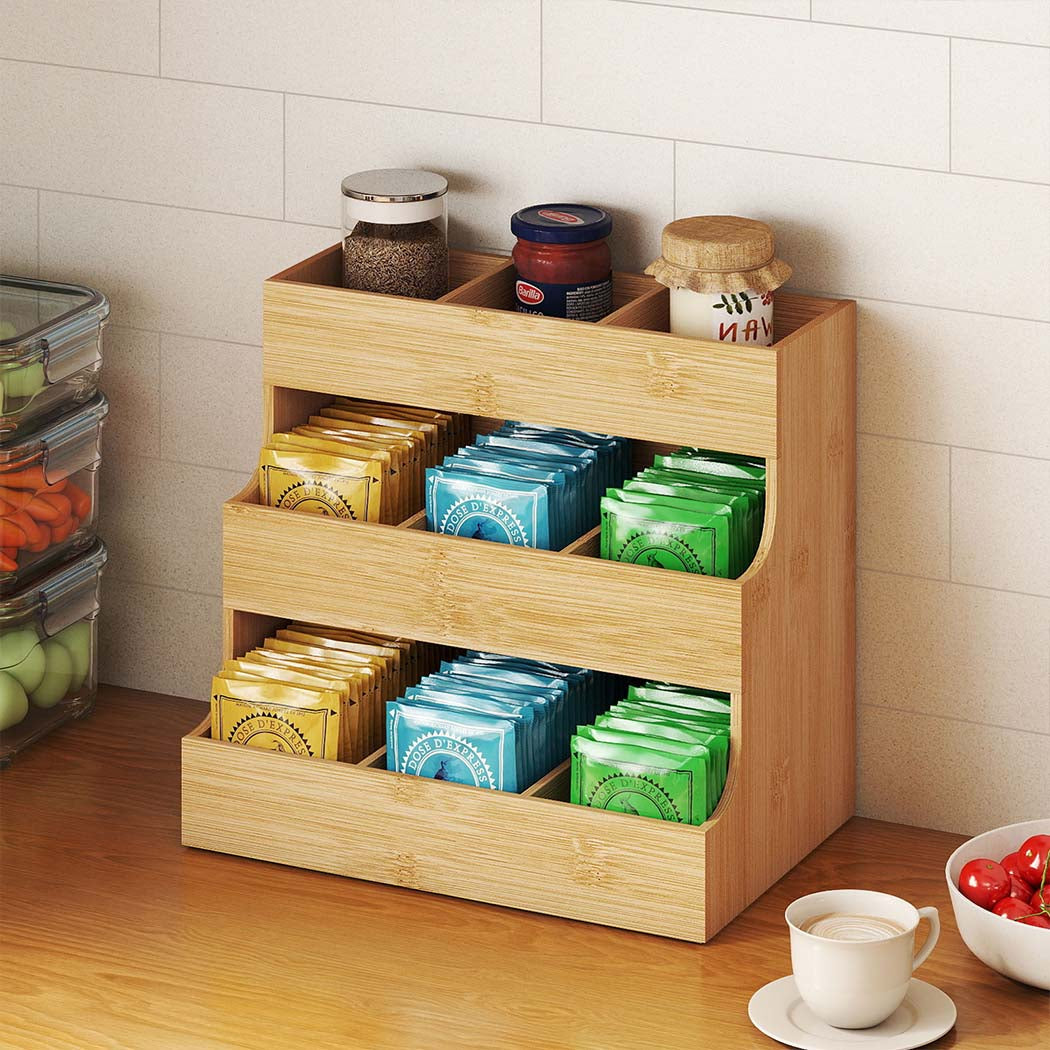 Toque Vertical Bamboo Tea Organizer Holds 180 Bags