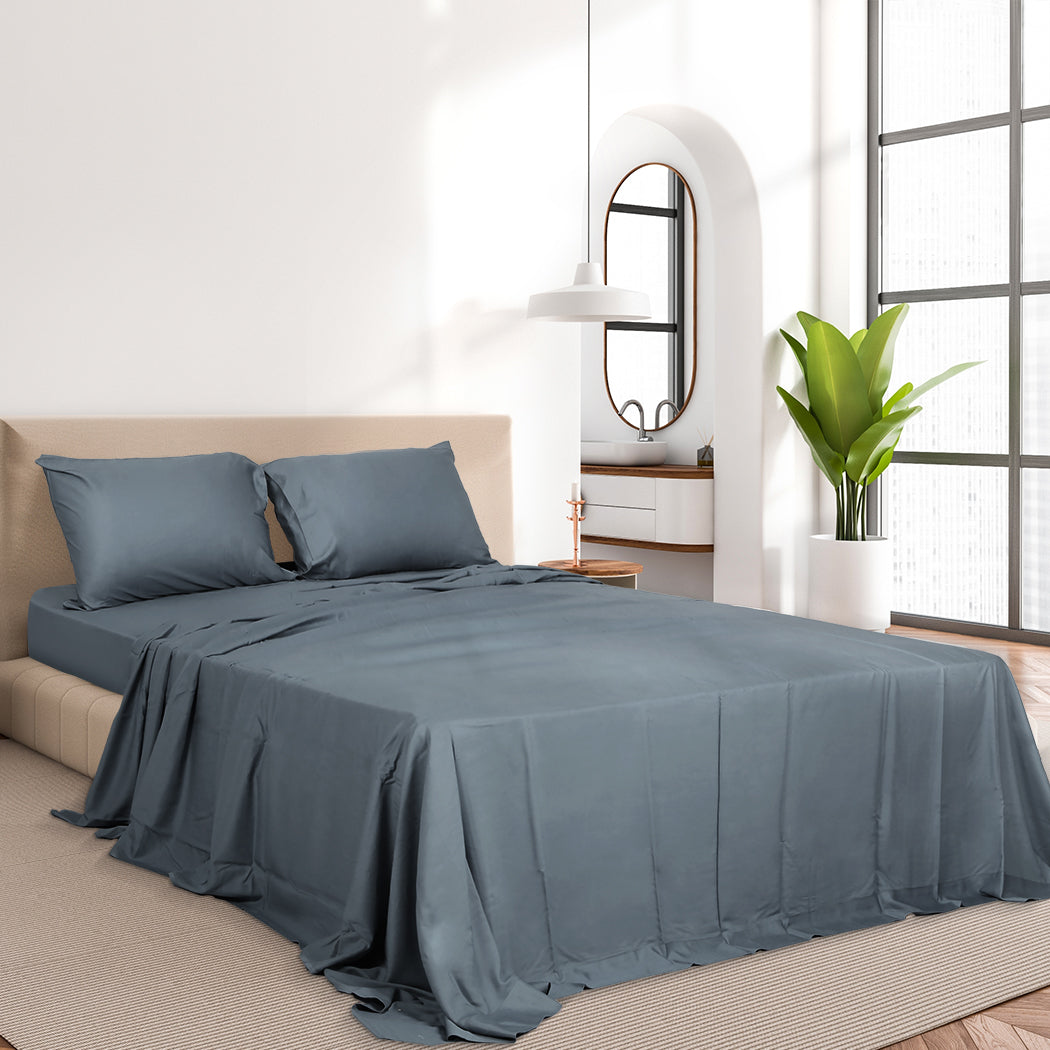 Dreamz 4Pcs Queen Size Bamboo Bed Sheet Set Charcoal Soft Hypoallergenic Breathable