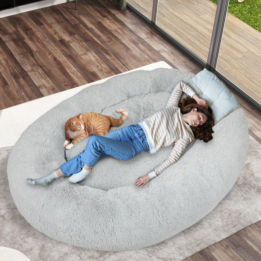 Fluffy Grey 1.8M Human Size Pet Bed Comfortable Soft Plush For Pets And People