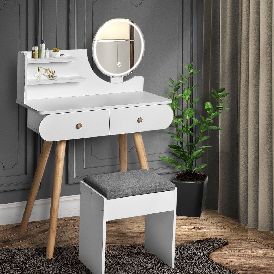 Dressing Table Stool With Led Mirror Modern Vanity Set For Bedroom Or Makeup Area