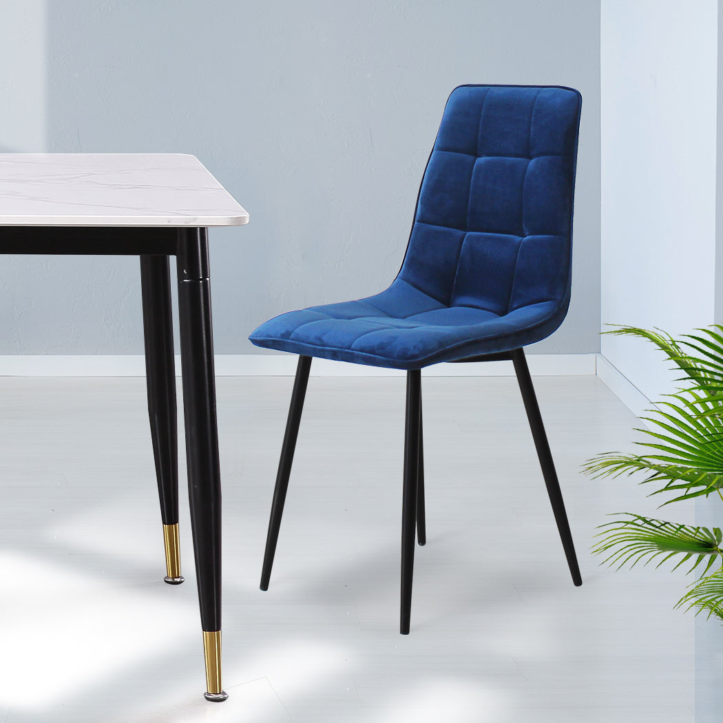 Velvet Blue 4 Piece Dining Chairs Set For Kitchen Modern Comfort And Style